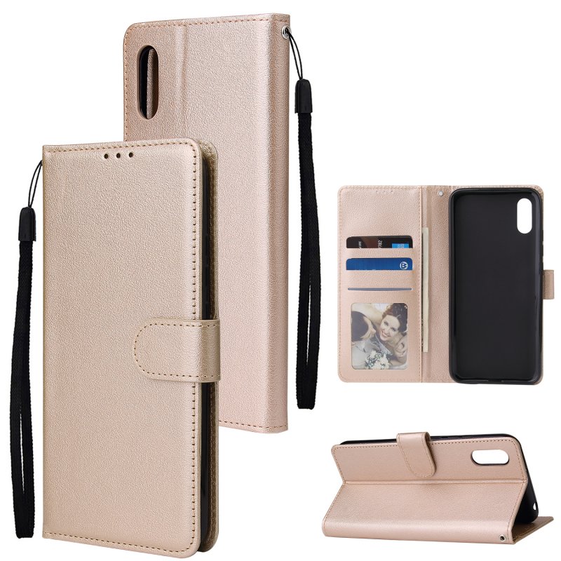 For Redmi 9A/Redmi 9C PU Leather Mobile Phone Cover with 3 Cards Slots Phone Frame Golden