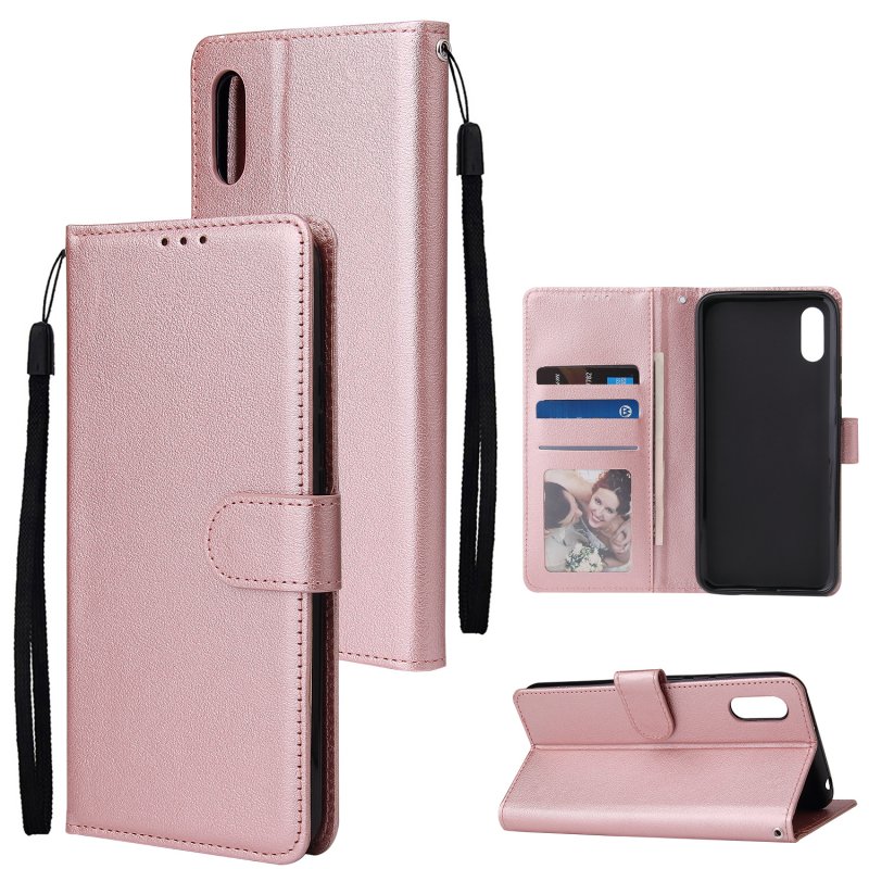 For Redmi 9A/Redmi 9C PU Leather Mobile Phone Cover with 3 Cards Slots Phone Frame Rose gold