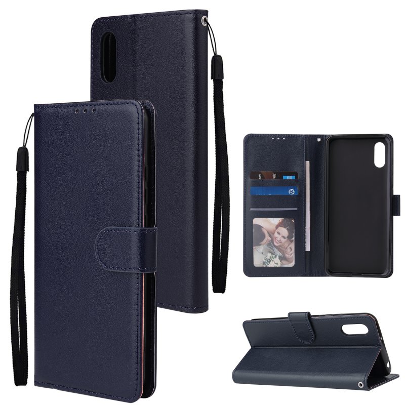 For Redmi 9A/Redmi 9C PU Leather Mobile Phone Cover with 3 Cards Slots Phone Frame blue