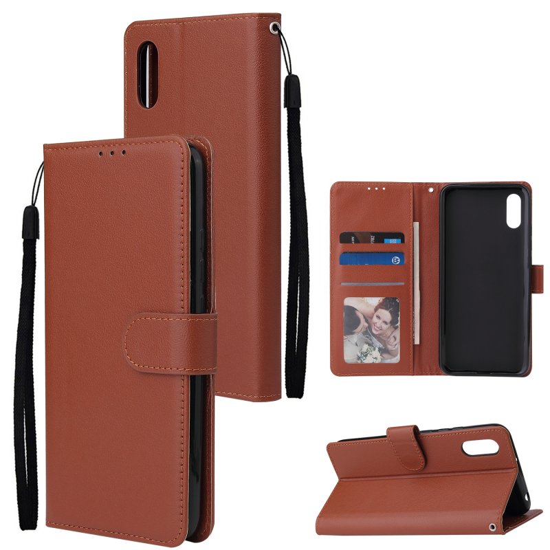 For Redmi 9A/Redmi 9C PU Leather Mobile Phone Cover with 3 Cards Slots Phone Frame brown