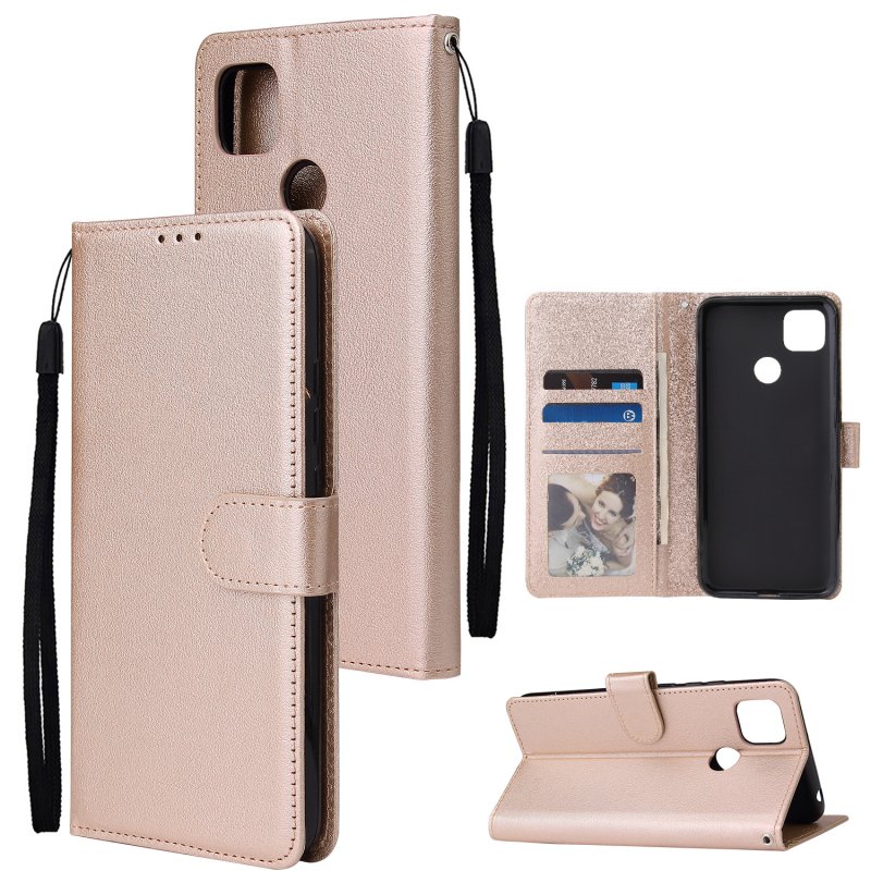 For Redmi 9A/Redmi 9C PU Leather Mobile Phone Cover with 3 Cards Slots Phone Frame Golden