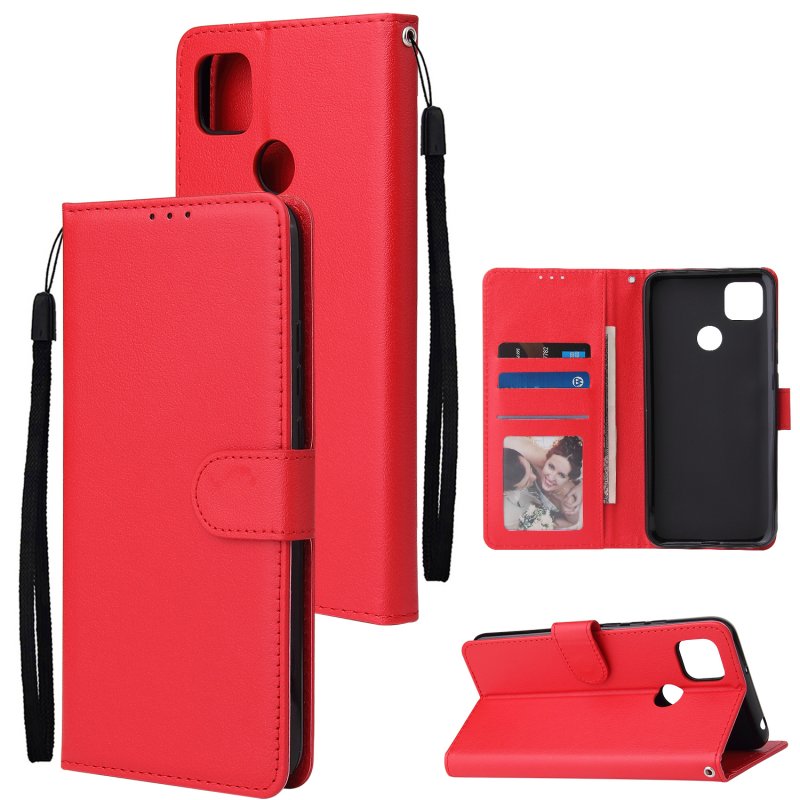 For Redmi 9A/Redmi 9C PU Leather Mobile Phone Cover with 3 Cards Slots Phone Frame red