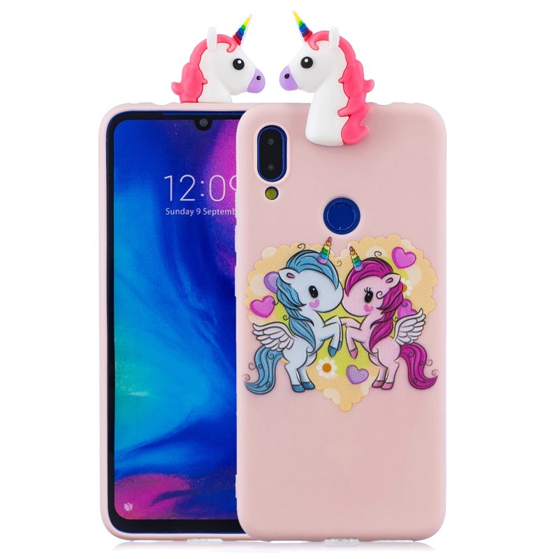 For Redmi NOTE 7 3D Cute Coloured Painted Animal TPU Anti-scratch Non-slip Protective Cover Back Case Light pink