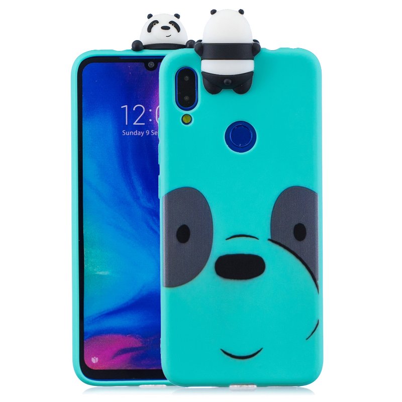For Redmi NOTE 7 3D Cute Coloured Painted Animal TPU Anti-scratch Non-slip Protective Cover Back Case Light blue