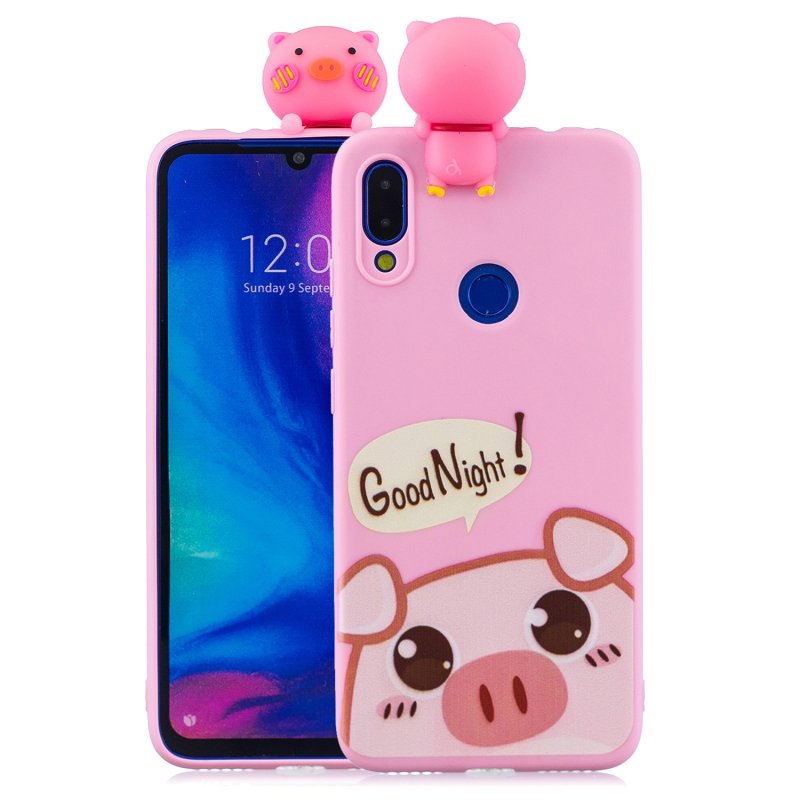 For Redmi NOTE 7 3D Cute Coloured Painted Animal TPU Anti-scratch Non-slip Protective Cover Back Case Rose red