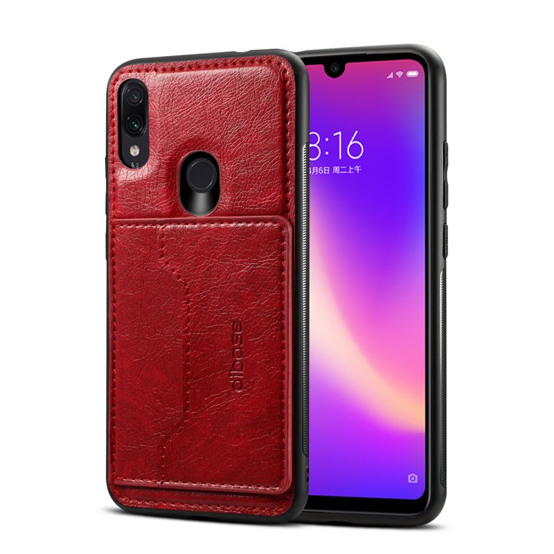 For Redmi NOTE 7 / redmi NOTE 7 pro Retro PU Leather Wallet Card Holder Stand Non-slip Shockproof Cell Phone Case red