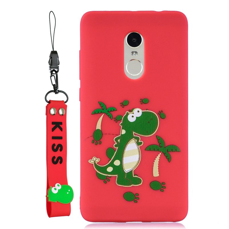 For Redmi note 4X/NOTE 4 Cartoon Lovely Coloured Painted Soft TPU Back Cover Non-slip Shockproof Full Protective Case with Lanyard red