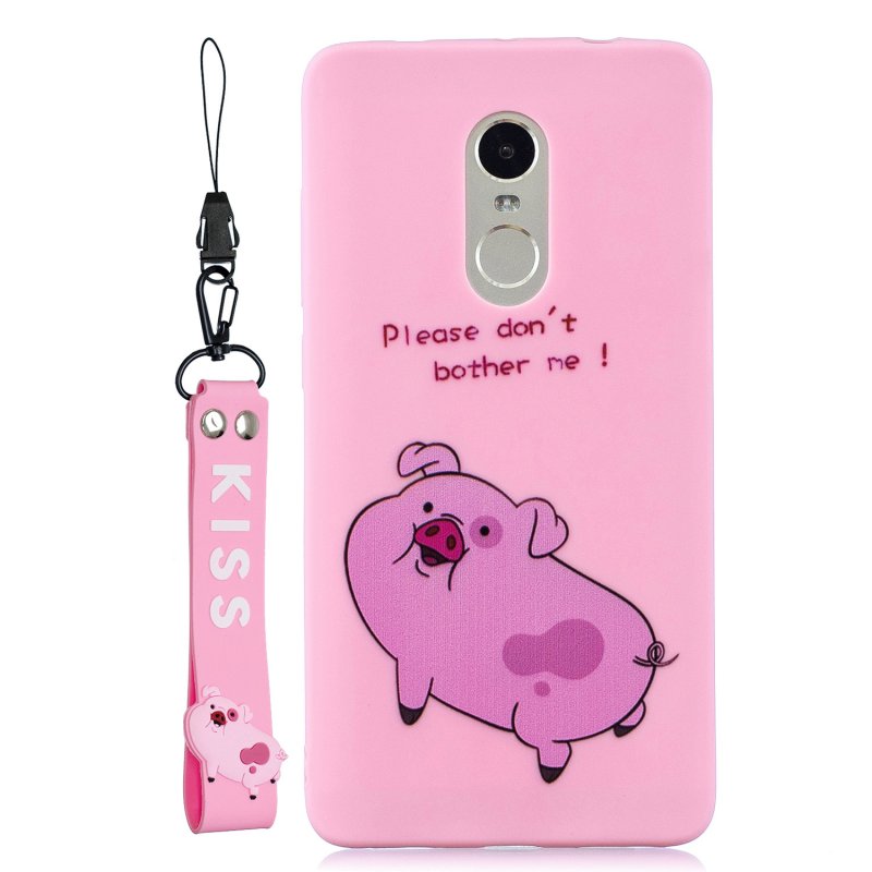 For Redmi note 4X/NOTE 4 Cartoon Lovely Coloured Painted Soft TPU Back Cover Non-slip Shockproof Full Protective Case with Lanyard Rose red