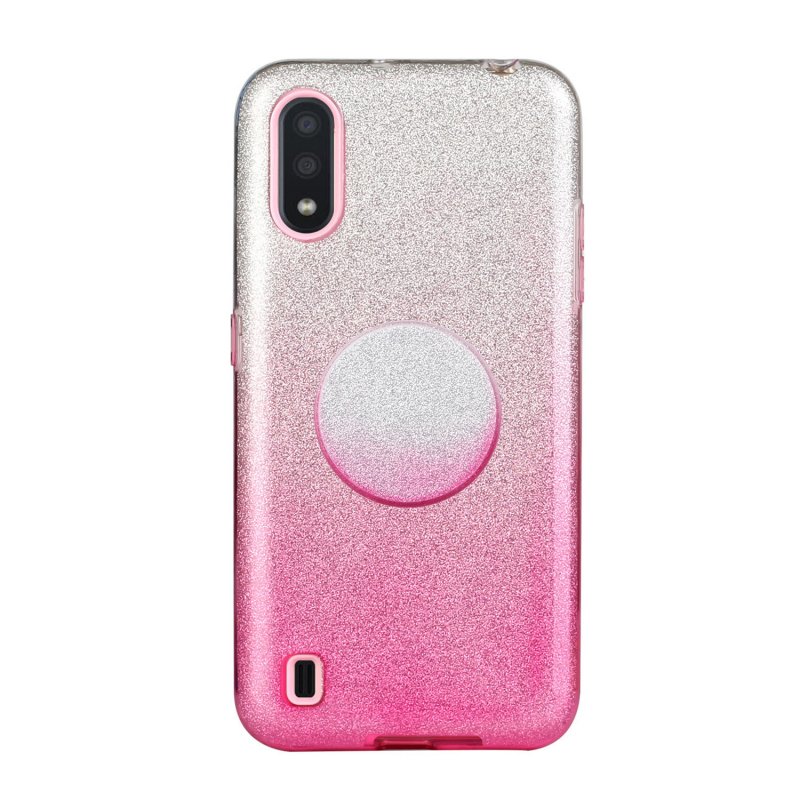 For Samsung A01/A11 European version/A31/A71 Phone Case Gradient Color Glitter Powder Phone Cover with Airbag Bracket Pink