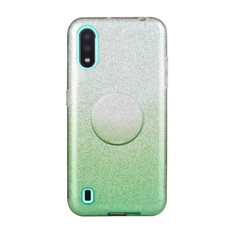 For Samsung A01/A11 European version/A31/A71 Phone Case Gradient Color Glitter Powder Phone Cover with Airbag Bracket green
