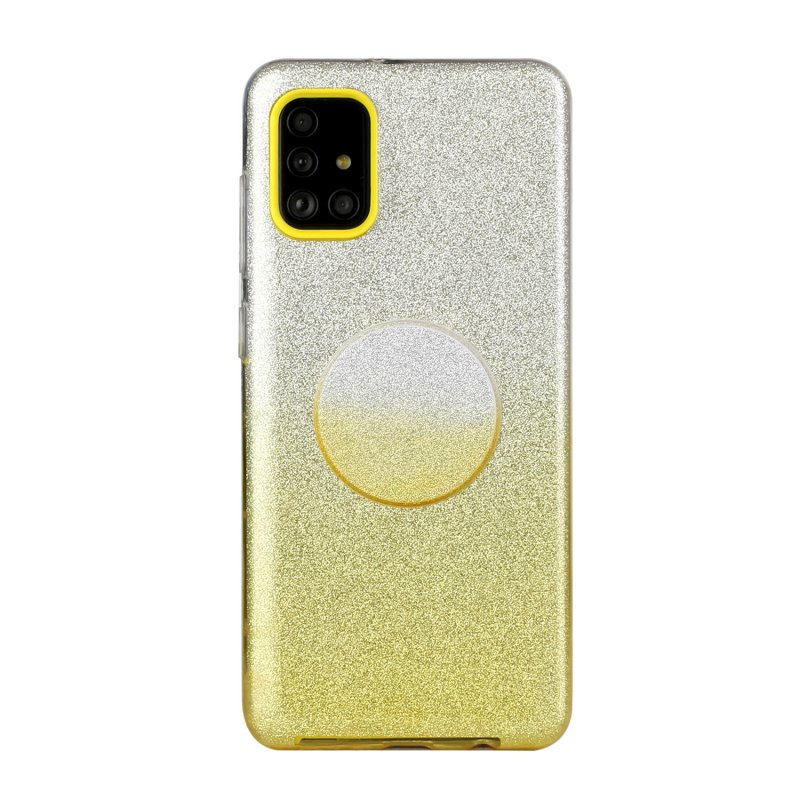 For Samsung A01/A11 European version/A31/A71 Phone Case Gradient Color Glitter Powder Phone Cover with Airbag Bracket yellow