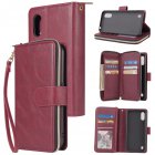 For Samsung A01 A21 A31 A41 A51 Pu Leather  Mobile Phone Cover Zipper Card Bag   Wrist Strap Red wine