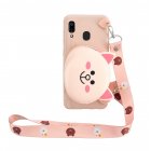 For Samsung A10 A20 A30 Case Mobile Phone Shell Shockproof TPU Cellphone Cover with Cartoon Cat Pig Panda Coin Purse Lovely Shoulder Starp  Pink