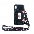 For Samsung A10 A20 A30 Case Mobile Phone Shell Shockproof TPU Cellphone Cover with Cartoon Cat Pig Panda Coin Purse Lovely Shoulder Starp  Black