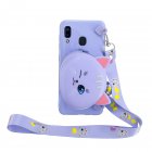 For Samsung A10 A20 A30 Case Mobile Phone Shell Shockproof TPU Cellphone Cover with Cartoon Cat Pig Panda Coin Purse Lovely Shoulder Starp  Purple