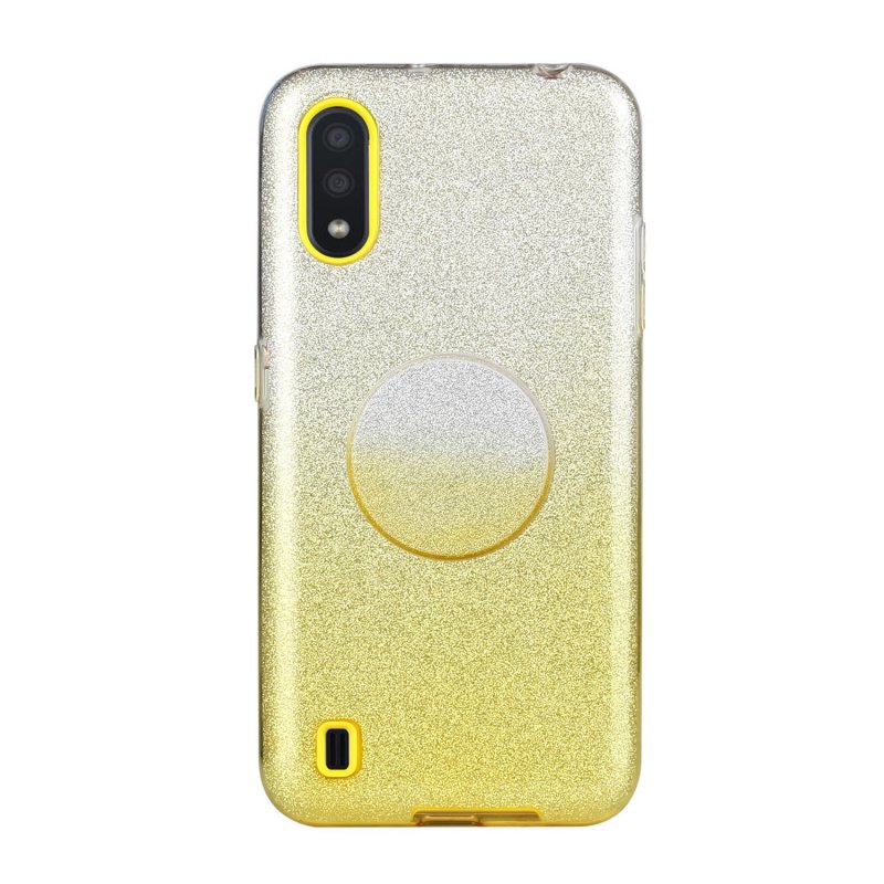 For Samsung A10/A50/A30S/A70/A20S Phone Case Gradient Color Glitter Powder Phone Cover with Airbag Bracket yellow