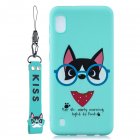 For Samsung A10 Cartoon Lovely Coloured Painted Soft TPU Back Cover Non slip Shockproof Full Protective Case with Lanyard Light blue