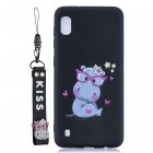For Samsung A10 Cartoon Lovely Coloured Painted Soft TPU Back Cover Non slip Shockproof Full Protective Case with Lanyard black