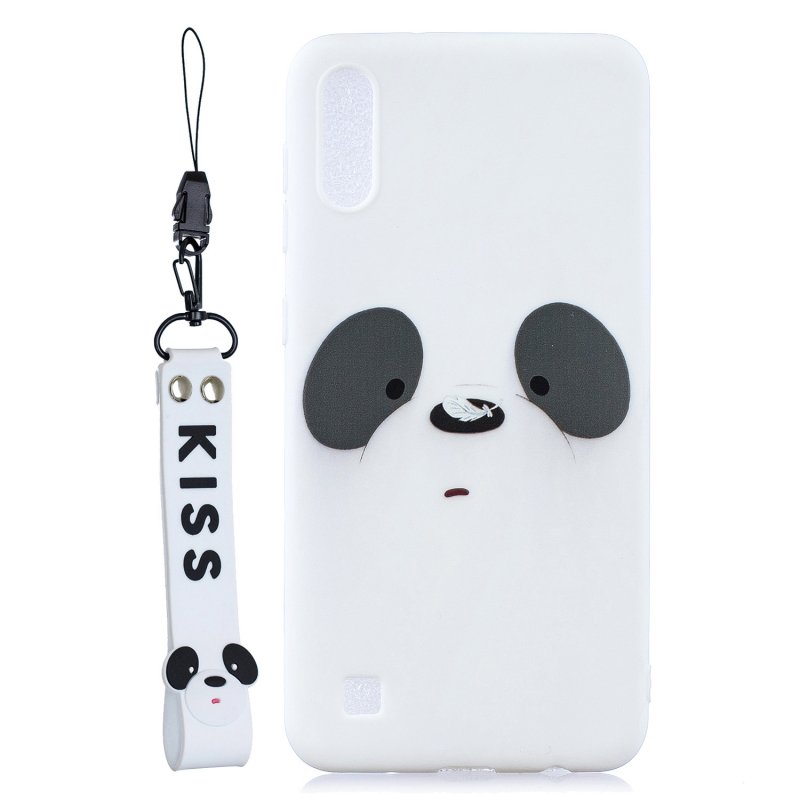 For Samsung A10 Cartoon Lovely Coloured Painted Soft TPU Back Cover Non-slip Shockproof Full Protective Case with Lanyard white