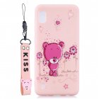 For Samsung A10 Cartoon Lovely Coloured Painted Soft TPU Back Cover Non slip Shockproof Full Protective Case with Lanyard Light pink