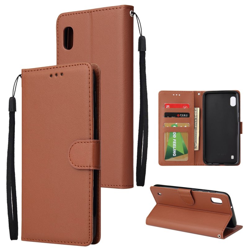 For Samsung A10 Flip-type Leather Protective Phone Case with 3 Card Position Buckle Design Phone Cover  brown