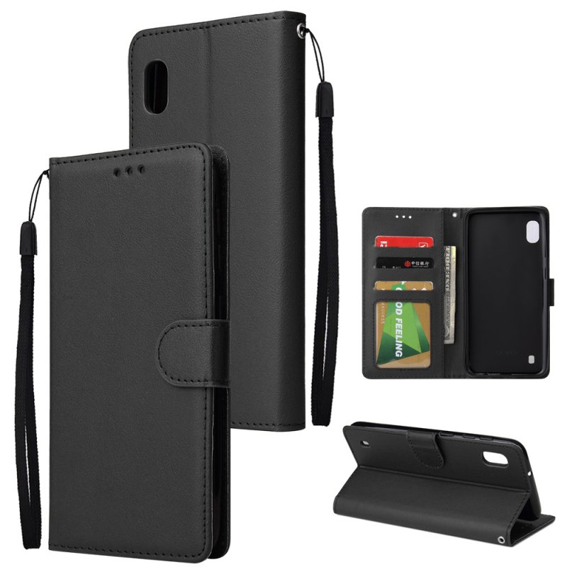 For Samsung A10 Flip-type Leather Protective Phone Case with 3 Card Position Buckle Design Phone Cover  black