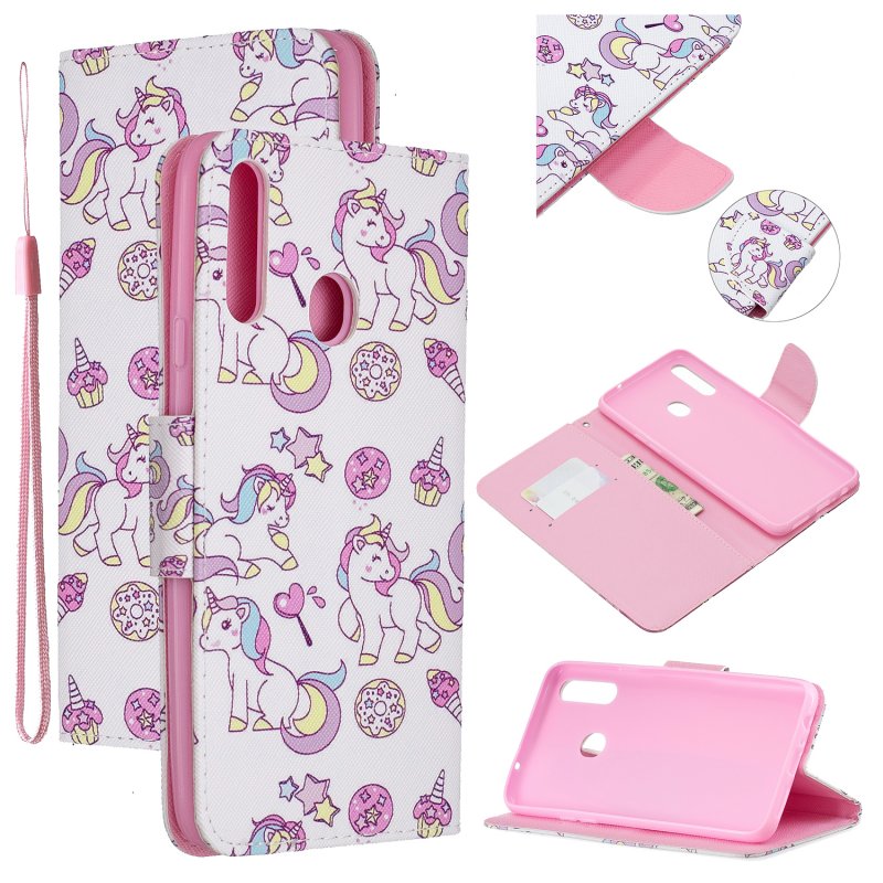 For Samsung A10S/A20S Smartphone Case PU Leather Phone Shell Lovely Cartoon Pattern Card Slots Overall Protection Ice cream unicorn