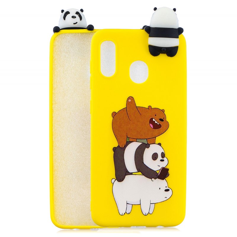 For Samsung A10S A20S Color Painting Pattern Drop Protection Soft TPU Mobile Phone Case+Back Cover Bracket Striped bear