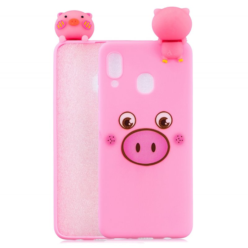 For Samsung A10S A20S Color Painting Pattern Drop Protection Soft TPU Mobile Phone Case+Back Cover Bracket Small pink pig