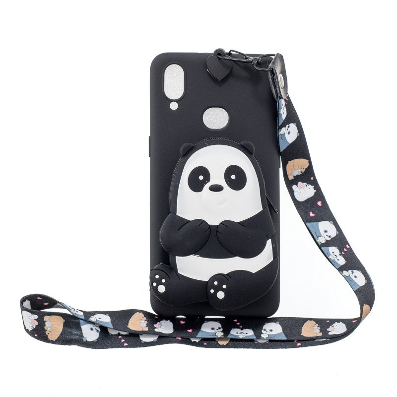 For Samsung A10S A20S TPU Full Protective Cartoon Mobile Phone Cover with Coin Purse+Hanging Lanyard 5 black striped bears