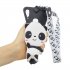 For Samsung A10S A20S TPU Full Protective Cartoon Mobile Phone Cover with Coin Purse Hanging Lanyard 4 black pandas