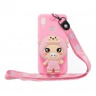 For Samsung A10S A20S TPU Full Protective Cartoon Mobile Phone Cover with Coin Purse+Hanging Lanyard 3 deep pink piglets
