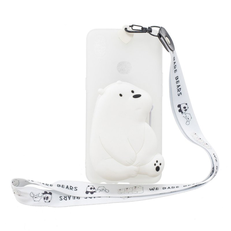 For Samsung A10S A20S TPU Full Protective Cartoon Mobile Phone Cover with Coin Purse+Hanging Lanyard 6 white big bear