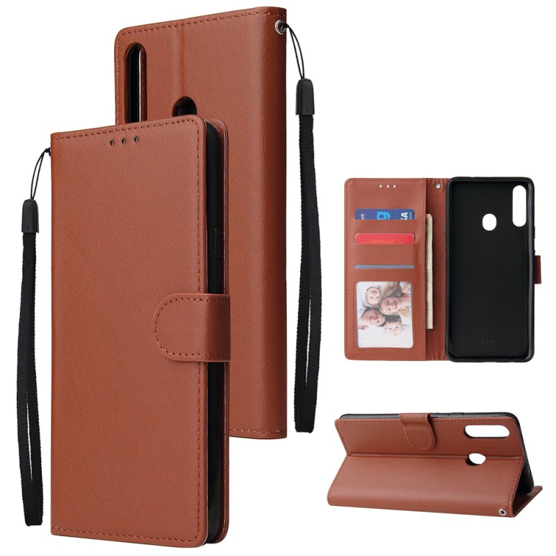 For Samsung A10S A20S Cellphone Cover Mobile Phone Shell Buckle Closure Cards Slots PU Leather Smart Shell with Wallet Overall Protection brown