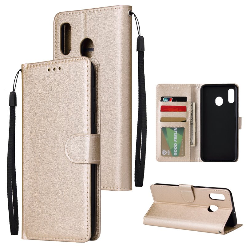 For Samsung A30/A20 Flip-type Leather Protective Phone Case with 3 Card Position Buckle Design Phone Cover  Gold