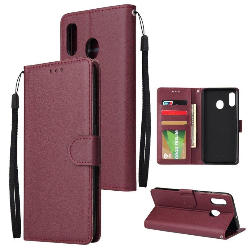 For Samsung A30/A20 Flip-type Leather Protective Phone Case with 3 Card Position Buckle Design Phone Cover  Red wine