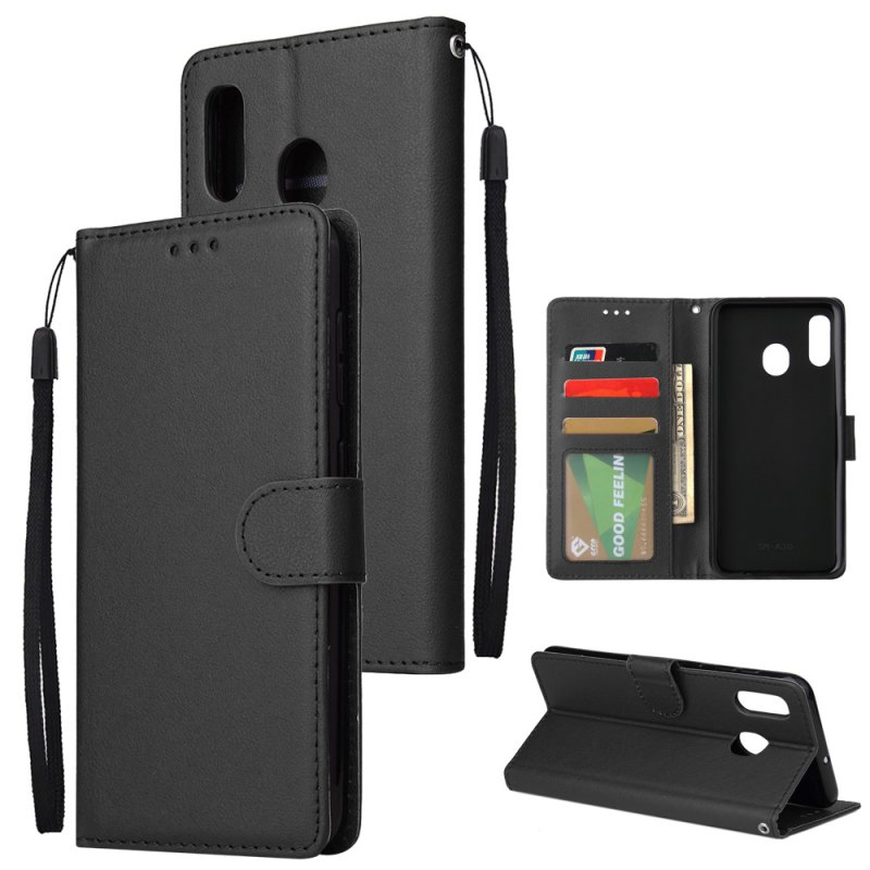 For Samsung A30/A20 Flip-type Leather Protective Phone Case with 3 Card Position Buckle Design Phone Cover  black