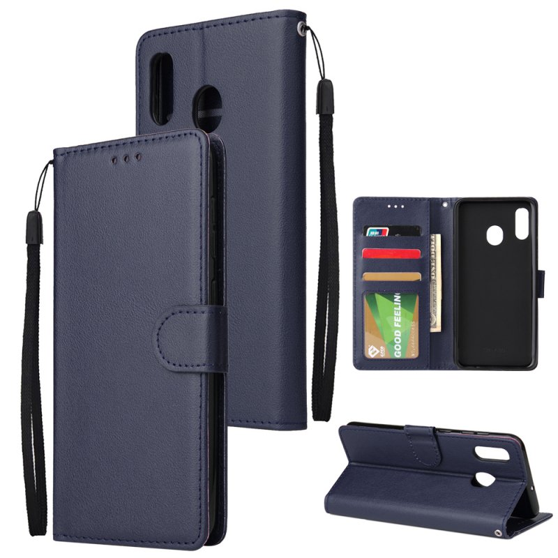 For Samsung A30/A20 Flip-type Leather Protective Phone Case with 3 Card Position Buckle Design Phone Cover  blue