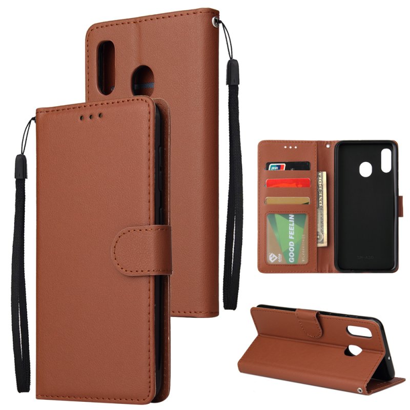 For Samsung A30/A20 Flip-type Leather Protective Phone Case with 3 Card Position Buckle Design Phone Cover  brown