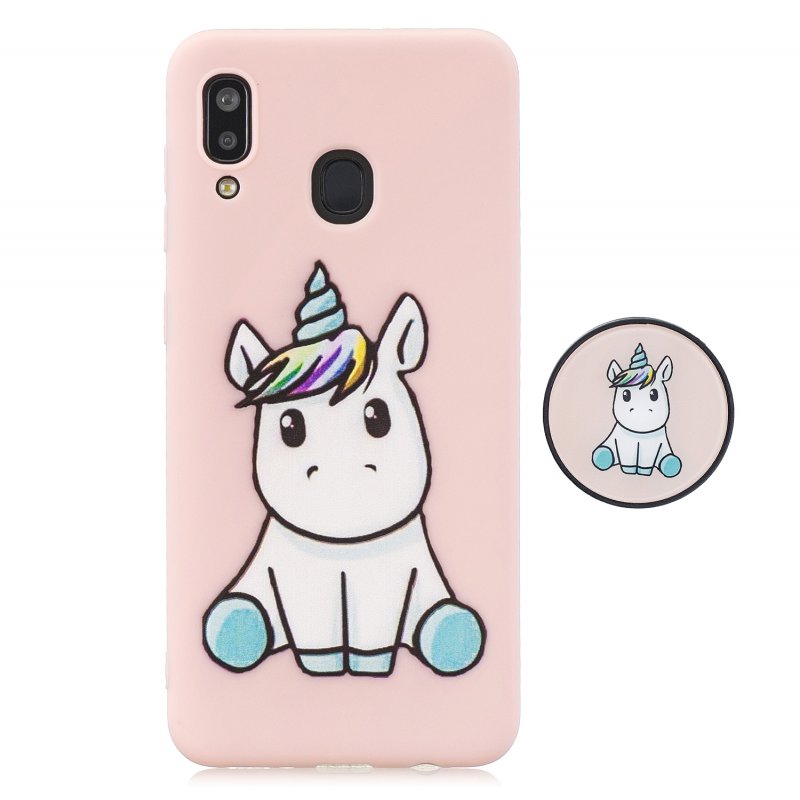 For Samsung A30 A20 TPU Full Cover Cartoon Pattern Solid Color Protective Phone Case with Adjustable Bracket 6
