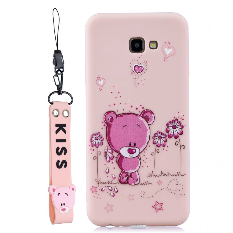 For Samsung A5 2017 Cartoon Lovely Coloured Painted Soft TPU Back Cover Non-slip Shockproof Full Protective Case with Lanyard Light pink
