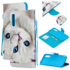 For Samsung A50 A70 Smartphone Case Overall Protective Phone Shell Lovely PU Leather Cellphone Cover with Card Slots  Blue eyes cat