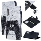 For Samsung A50 A70 Smartphone Case Overall Protective Phone Shell Lovely PU Leather Cellphone Cover with Card Slots  Black white cat