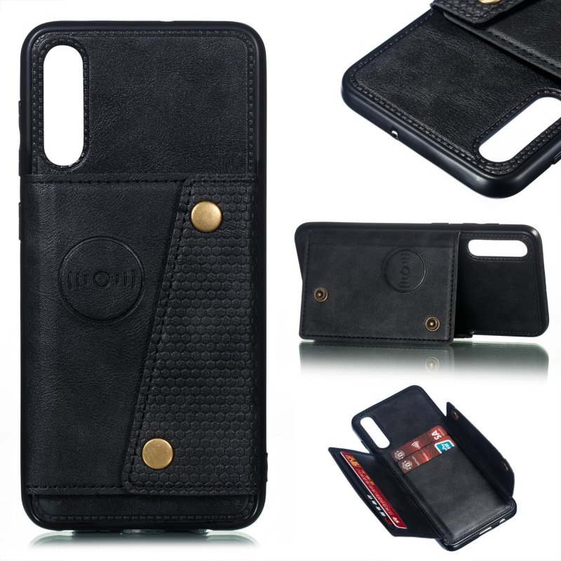 For Samsung A50 Double Buckle Non-slip Shockproof Cell Phone Case with Card Slot Bracket black