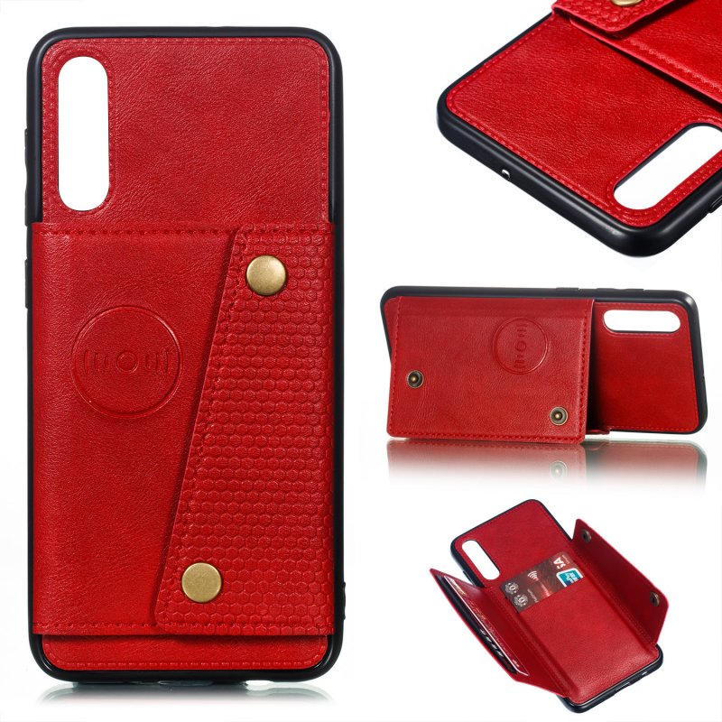 For Samsung A50 Double Buckle Non-slip Shockproof Cell Phone Case with Card Slot Bracket red