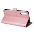 For Samsung A50 Solid Color PU Leather Zipper Wallet Double Buckle Protective Case with Stand   Lanyard Rose gold