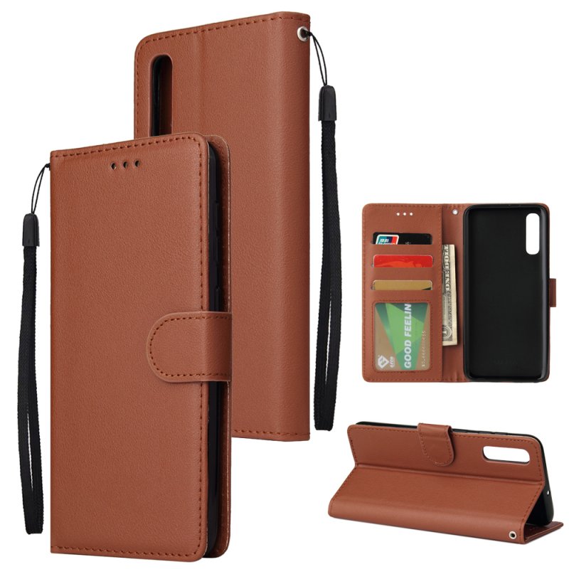 For Samsung A50 Wallet-type PU Leather Protective Phone Case with Buckle & 3 Card Position brown