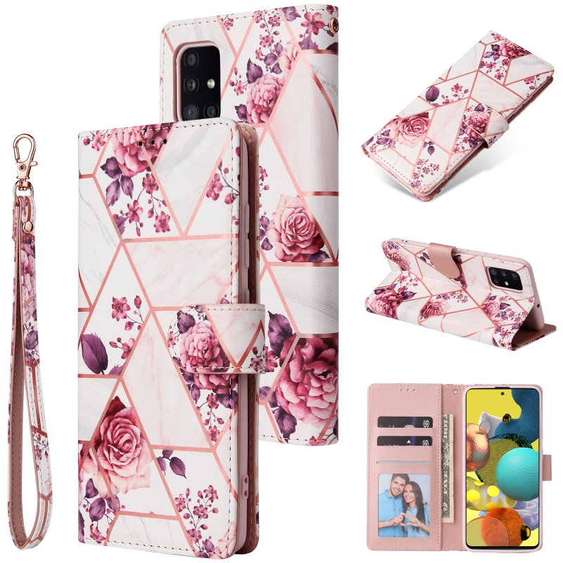 For Samsung A51 5g Mobile Phone Cover Marble Pattern Splicing Flip Phone Leather Case Rose gold