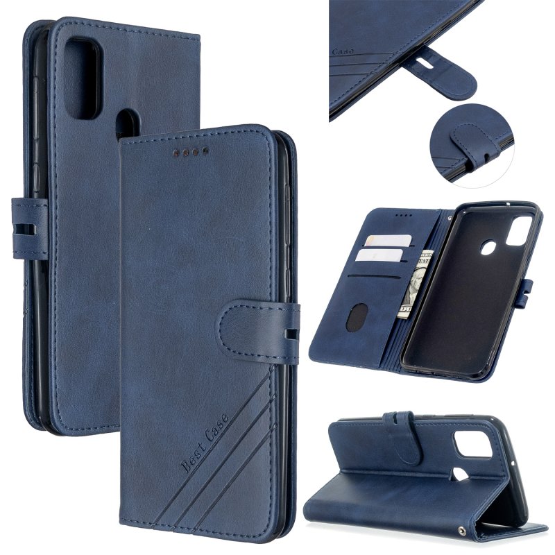 For Samsung A51/A71/M30S Case Soft Leather Cover with Denim Texture Precise Cutouts Wallet Design Buckle Closure Smartphone Shell  blue