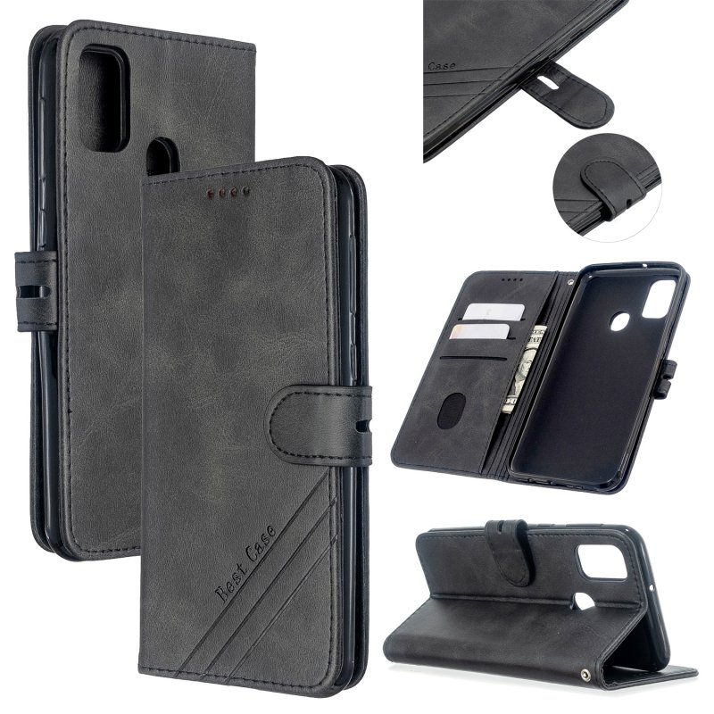 For Samsung A51/A71/M30S Case Soft Leather Cover with Denim Texture Precise Cutouts Wallet Design Buckle Closure Smartphone Shell  black